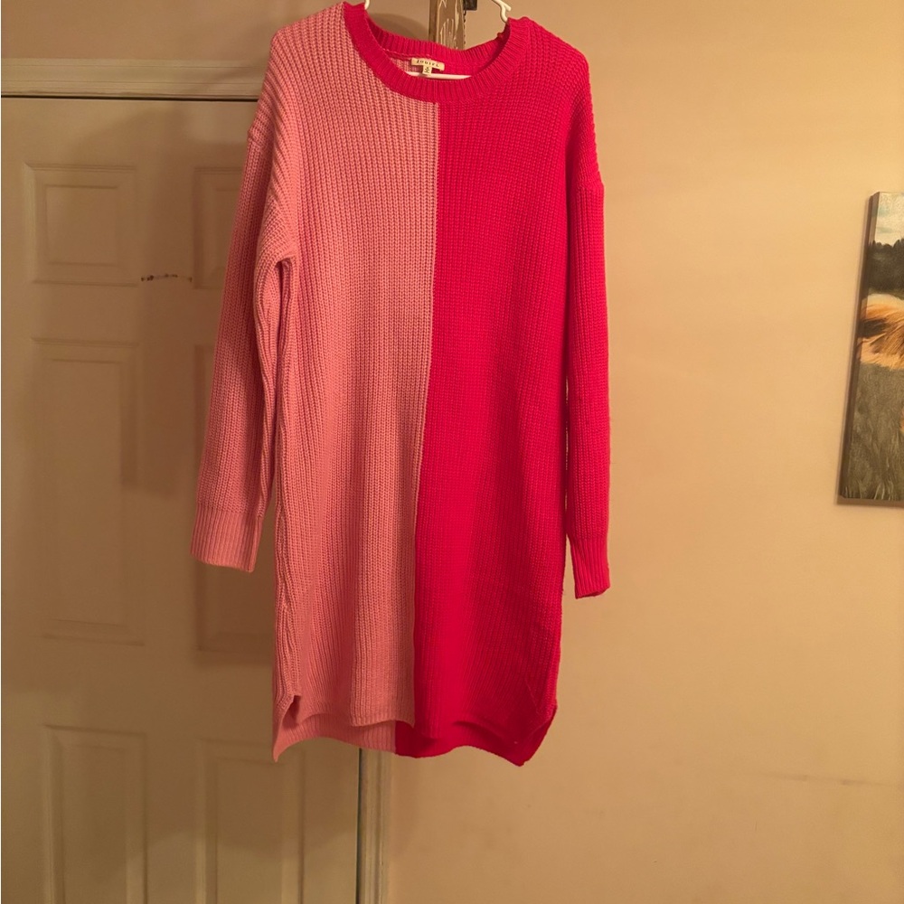 Pink and Red Colorblock Sweater Dress